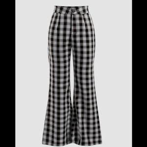 Cider black & white plaid retro flare pants NWT